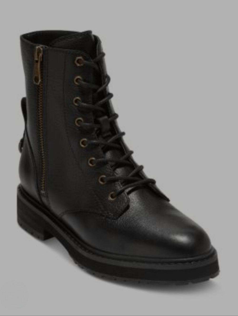 Cole Haan Black Leather Lace-Up Ankle Boot with Side Zip